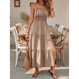 Elegant Mint Green Ruched Spaghetti Strap Maxi Dress for Women - Sleeveless, Cinched Waist, Flowy Vacation Style, Perfect for Spring/Summer, Spaghetti Suspender Dress