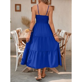 Elegant Mint Green Ruched Spaghetti Strap Maxi Dress for Women - Sleeveless, Cinched Waist, Flowy Vacation Style, Perfect for Spring/Summer, Spaghetti Suspender Dress