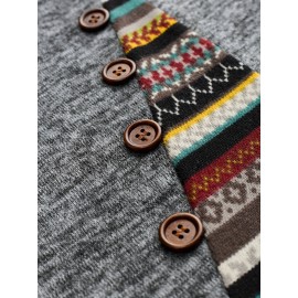 Contrast Striped Drawstring Smocked Dress, Chic Long Sleeve Dress For Spring & Fall, Women's Clothing