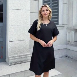 Women's Tropical Vacation Dress - Dark Grey T-Shirt Dress with Cruise Life Graphic, Short Sleeve Beach Outfit, Machine Washable Casual Summer Dress for Women, Beach Dress, Spring Fashion, Relaxed Fit, Comfortable Fabric, Travel Essentials, Holiday Outfit, Lightweight Material, Women's Fashion