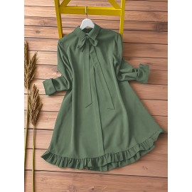 Women's Elegant Black -Line Dress with Collar & Ruffled Short Sleeves - Fitted Waist Short Length (bove Knee) Long Dress, Machine Washable -Season Formal/Casual Wear, Bow Tie Closure - Tailored for Weddings & Office ttire, Black Dresses For Women, Long Sleeve Dresses For Women, Dresses For Women Elegant Classy, Black Dresses For Women Elegant Classy, Fall Dresses For Women, High Neck Dress For Women, Blouse For Women, Party Dresses For Women, Dresses For Women Winter, Dresses