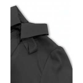 Women's Elegant Black -Line Dress with Collar & Ruffled Short Sleeves - Fitted Waist Short Length (bove Knee) Long Dress, Machine Washable -Season Formal/Casual Wear, Bow Tie Closure - Tailored for Weddings & Office ttire, Black Dresses For Women, Long Sleeve Dresses For Women, Dresses For Women Elegant Classy, Black Dresses For Women Elegant Classy, Fall Dresses For Women, High Neck Dress For Women, Blouse For Women, Party Dresses For Women, Dresses For Women Winter, Dresses