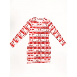 Women'S Christmas Party Dress - Long Sleeve Bodycon Formal gown, Red & White Holiday Print, Knee-Length Winter Party Outfit for Xmas, New Year'S Eve, Office Events - Elegant Holiday Attire, Christmas Dress, Seasonal Fashion, Comfortable Fit, Stretchy Fabric, Adult Women