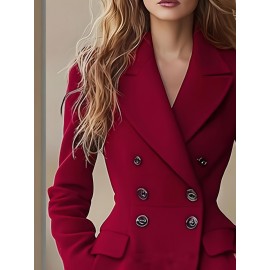 Women's Elegant Double Breasted Long Coat - Double-Sided Winter Jacket, H-Silhouette Solid Color Button Front Closure for, Weddings & Special Occasions (All-Season Hand Washable Outerwear)