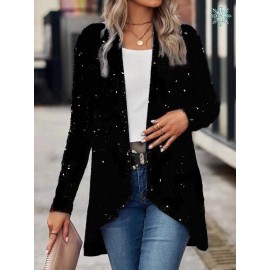Women's Sparkling Sequin Blazer Jacket - Shiny Single-Breasted Evening Party Blazer, Loose Fit Long Sleeve Fall/Spring Outerwear for Weddings, Proms, Award Ceremonies (Non- Suit)
