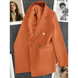 Women's Bright Orange Double-Breasted Lapel Blazer - Oversized Loose-Fit Winter Coat with Pockets, Long Sleeve Tailored Jacket for, Casual & Formal Events, Machine Washable (Vibrant Solid Color Outerwear)