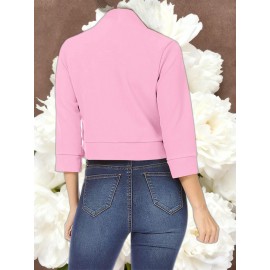 Ladies Fashion Casual Solid Color Three Quarter Sleeve Cardigan | Short Small Coat Coats for Ladies Blazers, Front Open, Spring/Fall Outerwear, Loose Fit, Single Breasted, Solid Color, No