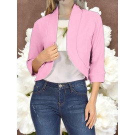 Ladies Fashion Casual Solid Color Three Quarter Sleeve Cardigan | Short Small Coat Coats for Ladies Blazers, Front Open, Spring/Fall Outerwear, Loose Fit, Single Breasted, Solid Color, No