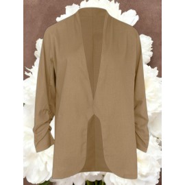 Women Fashion Solid Color Open Front Long Elastic Sleeves Suit Loose Blazers | Chic Outerwear, Single Breasted, Regular Length, Suitable for Everyday & Formal Outfits, Spring/Fall Essential