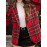 Women'S Elegant Red & Plaid Long Sleeve Jacket - Loose Fit Tailored Coat with Piping Trim, Structured Collar & Cuff Details, Belted Waist for Fall Winter Spring, Casual to Formal Outfits (No Button Closure, Open Front) - Versatile Outerwear for Ever