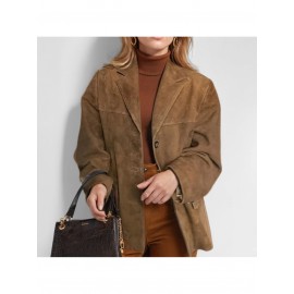 Women's Elegant Retro Brown Winter Blazer Jacket - Oversized Collar & Button Front, Single-Breasted Closure, Long Sleeve Coat for Fall/Winter, Casual & Professional Wear (Size Chart Recommended)