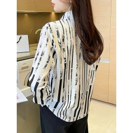 Women'S Casual Striped Long Sleeve Shirt - And Vertical Stripes, Lightweight, Classic Collar Design, Versatile for Spring/Summer/Fall