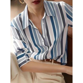 Women'S Casual Striped Long Sleeve Shirt - And Vertical Stripes, Lightweight, Classic Collar Design, Versatile for Spring/Summer/Fall