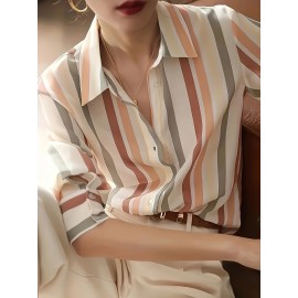 Women'S Casual Striped Long Sleeve Shirt - And Vertical Stripes, Lightweight, Classic Collar Design, Versatile for Spring/Summer/Fall