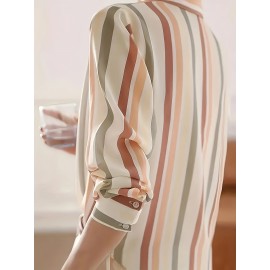 Women'S Casual Striped Long Sleeve Shirt - And Vertical Stripes, Lightweight, Classic Collar Design, Versatile for Spring/Summer/Fall