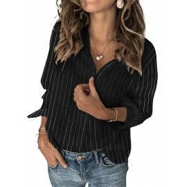 Womens Long Sleeve Button Shirt Blouse Loose Fit Casual V-Neck Tops
