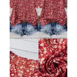 Women'S Red & White Floral Print V-Neck Short Sleeve Blouse - Lightweight Summer Shirt with Relaxed Fit, Machine Washable Nontransparent Fabric, Elegant Casual Top for Beach Outfits, Casual Attire & Semi-Formal Events, Breathable V-Neck Design with