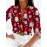 Women's Christmas Gnome & Candy Cane Print Long Sleeve Blouse - Red Collar Button Front Shirt with Gnome & Candy Cane Patterns, All-Season Casual & Holiday Party Outfit, Machine Washable Festive Sweater-Like Top