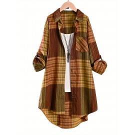 [Stylish Retro Shirt] Stylish Retro Striped Plaid Long Shirt for Women | New Casual Loose Long Sleeve Blouse