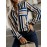 Women's Elegant Blue/Beige/Navy Striped Long Sleeve Shirt Jacket - Structured Collar Blazer, Wrinkle-Resistant Machine-Washable Polyester-like Top for, Semi-Formal & Casual Wear, Vertical Striped Tailoring (No Dry Clean)