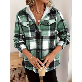 Women's -Lined Plaid Shirt Jacket - Warm Thick Winter Coat with Button Front Closure, Longline Fall Outerwear, Machine Washable Casual Blouse for Christmas & Cold Weather