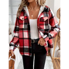 Women's -Lined Plaid Shirt Jacket - Warm Thick Winter Coat with Button Front Closure, Longline Fall Outerwear, Machine Washable Casual Blouse for Christmas & Cold Weather