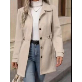 Women'S Elegant Slim-Fit Mid-Length Coat - Lapel Collar Button Front Closure, Vibrant Red Winter Warm Coat with Belt, Structured Tailored Design for Casual & Formal Outfits, Versatile Outerwear for Fall and Winter Seasons, Elegant Coat for Women