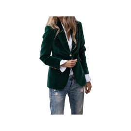 Women'S Winter Solid Color Tailored Suit Jacket - Casual to Semi-Formal Coat with Zipper Closure, H-Line Silhouette & Round Neck, Long Sleeve Layering Outerwear for Fall/Winter, Versatile Cardigan Set in GreenNavy/Charcoal - No Belt Required