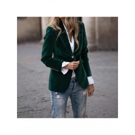 Women'S Winter Solid Color Tailored Suit Jacket - Casual to Semi-Formal Coat with Zipper Closure, H-Line Silhouette & Round Neck, Long Sleeve Layering Outerwear for Fall/Winter, Versatile Cardigan Set in GreenNavy/Charcoal - No Belt Required