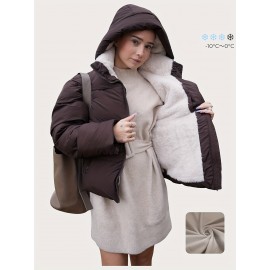 Women's Winter Fleece-Lined Hooded Jacket -Elegant Special & Relaxed Fit Coat with Zipper Front, Long Sleeve Casual Outerwear for Cold Weather, Seasonal Fashion, Warm Fabric, Cozy Material, Casual Attire