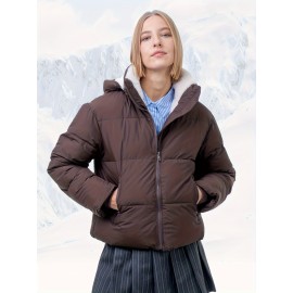 Women's Winter Fleece-Lined Hooded Jacket -Elegant Special & Relaxed Fit Coat with Zipper Front, Long Sleeve Casual Outerwear for Cold Weather, Seasonal Fashion, Warm Fabric, Cozy Material, Casual Attire