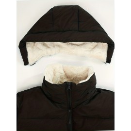 Women's Winter Fleece-Lined Hooded Jacket -Elegant Special & Relaxed Fit Coat with Zipper Front, Long Sleeve Casual Outerwear for Cold Weather, Seasonal Fashion, Warm Fabric, Cozy Material, Casual Attire