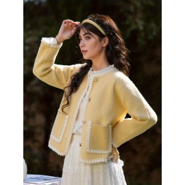 Women's Elegant Solid Color Winter Jacket - Single-Breasted Button Front Coat with Pockets, H-Line Silhouette, Long Sleeve Warm Outerwear for Fall & Winter, Casual or Dressy Occasions