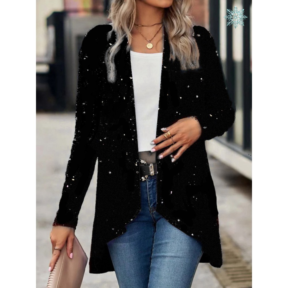Women's Sparkling Sequin Blazer Jacket - Shiny Single-Breasted Evening Party Blazer, Loose Fit Long Sleeve Fall/Spring Outerwear for Weddings, Proms, Award Ceremonies (Non- Suit)