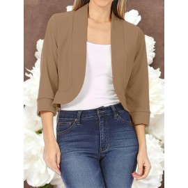 Ladies Fashion Casual Solid Color Three Quarter Sleeve Cardigan | Short Small Coat Coats for Ladies Blazers, Front Open, Spring/Fall Outerwear, Loose Fit, Single Breasted, Solid Color, No