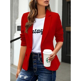 Women's Elegant Slim-Fit H-Line Blazer Jacket with Lapel Collar & Single-Button Closure - Solid Color Work Office Blazer, Machine Washable, Year-Round Professional Outerwear