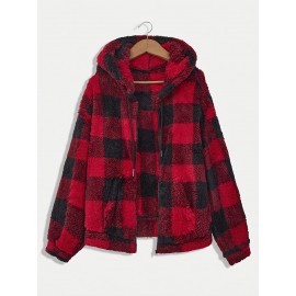 Women'S Plaid Fleece Coat - Mustard-Yellow & Checkered Winter Warmth, Soft Plush Jacket with Full-Zip Front Closure, Cozy Casual Outerwear for Fall & Winter, Winter Clothing, Fall Fashion, Stylish Outerwear, Fashion Lovers